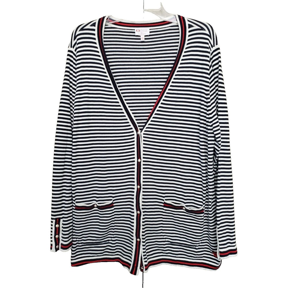 Talbots Oprah Magazine Cotton Blend Striped Button-Accent Button-Up Cardigan 2X